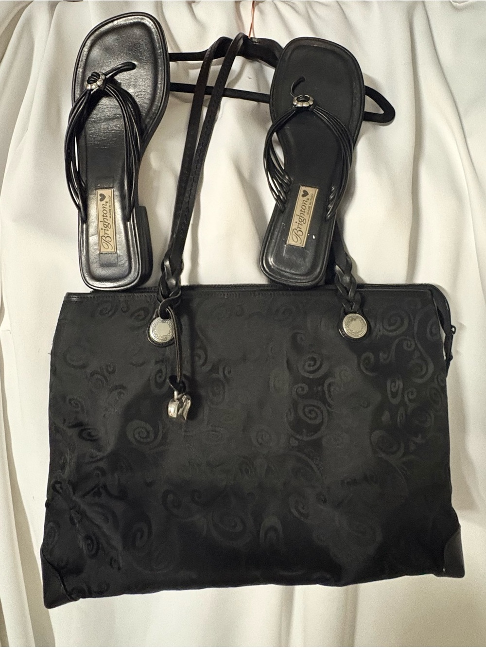 Brighton Black Swirl Jacquard Tote with Braided Straps
